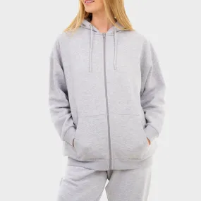 Ladies Grey Oversized Zip Hoodie
