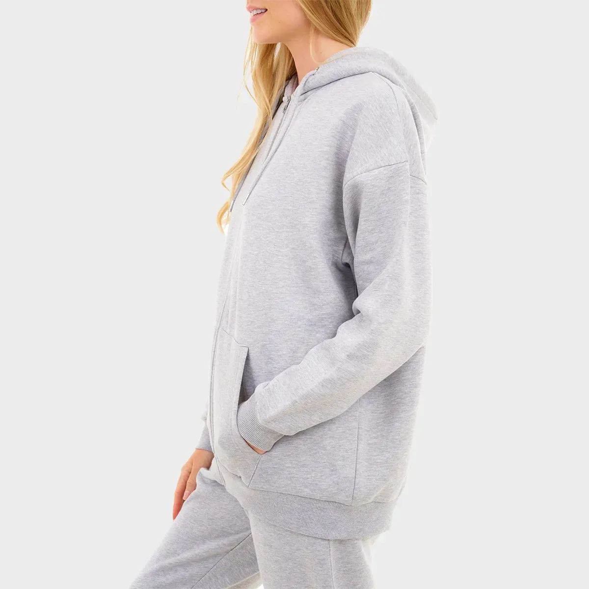 Ladies Grey Oversized Zip Hoodie
