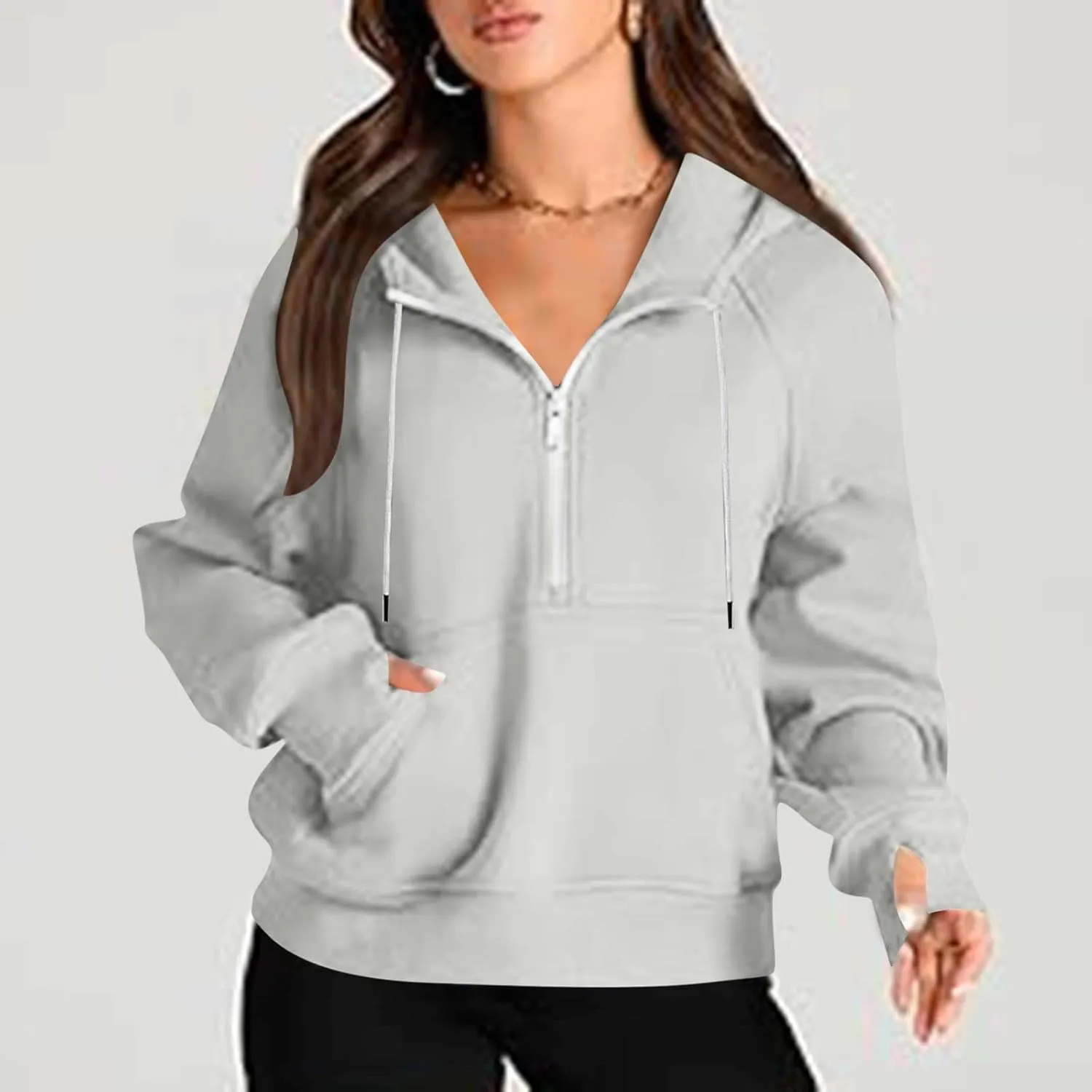 lcziwo Women Oversized Sweatshirts Trendy Fleece Half Zip Cropped Hoodies Long Sleeve Comfy Pullover Teen Girls Clothes Fall