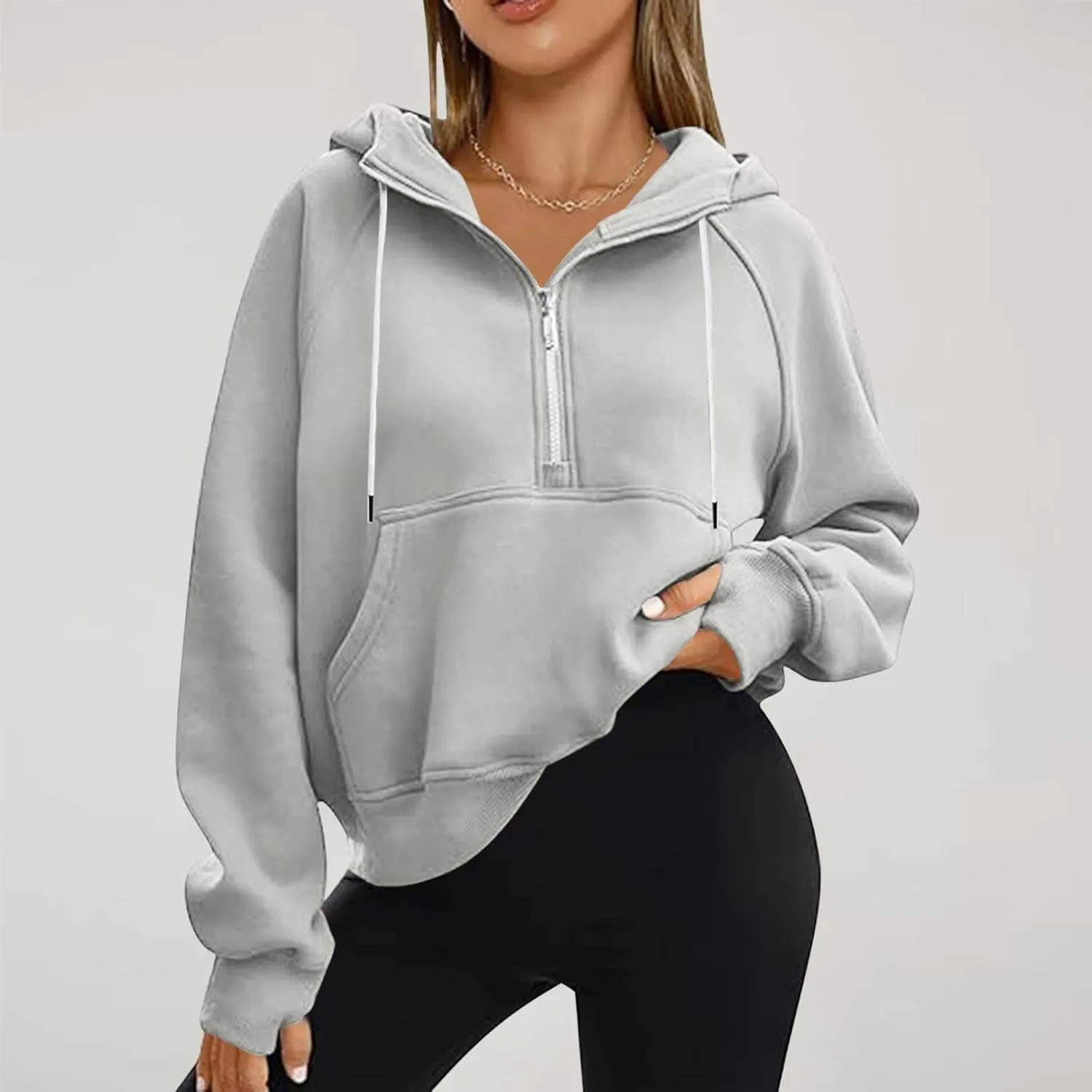 lcziwo Women Oversized Sweatshirts Trendy Fleece Half Zip Cropped Hoodies Long Sleeve Comfy Pullover Teen Girls Clothes Fall