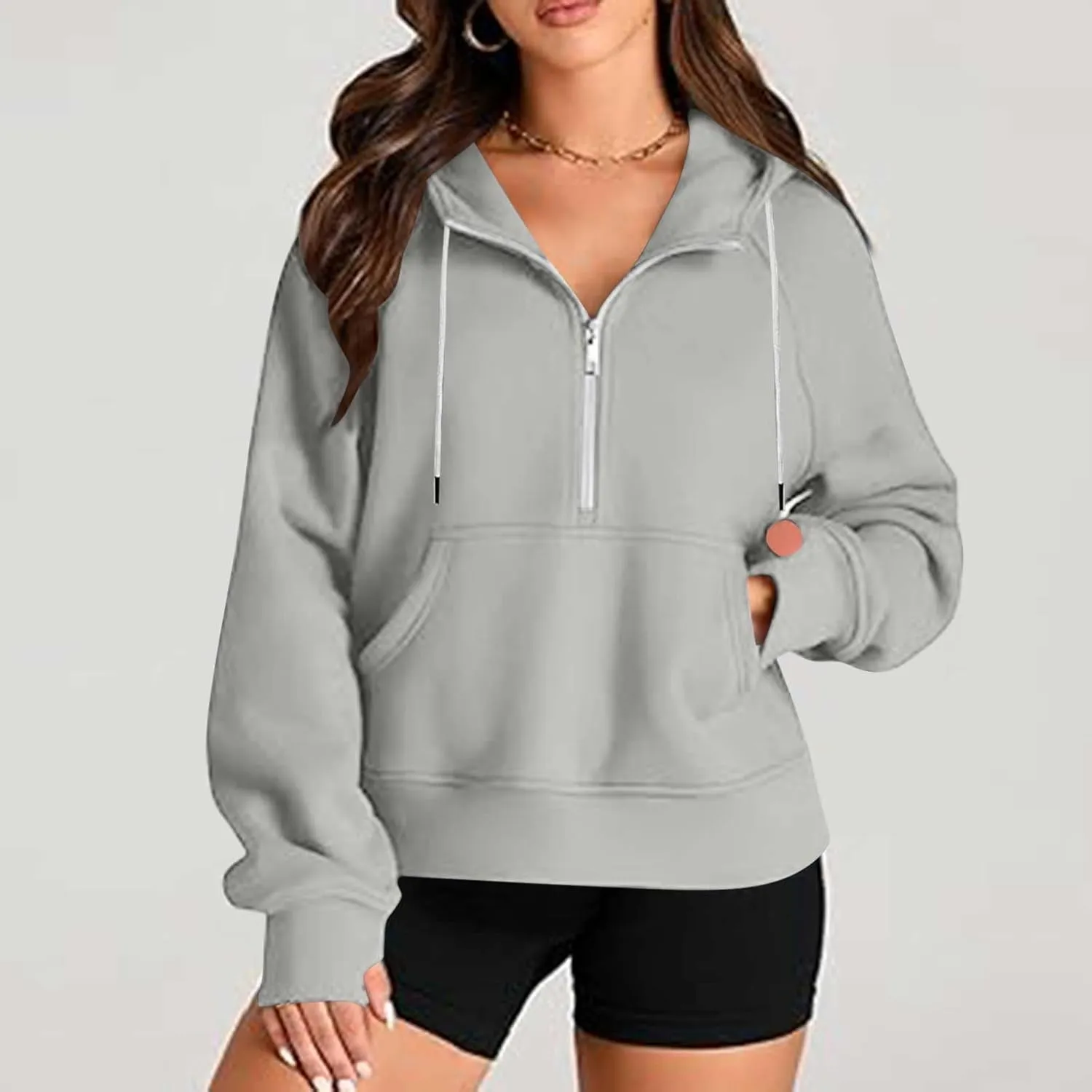 lcziwo Women Oversized Sweatshirts Trendy Fleece Half Zip Cropped Hoodies Long Sleeve Comfy Pullover Teen Girls Clothes Fall
