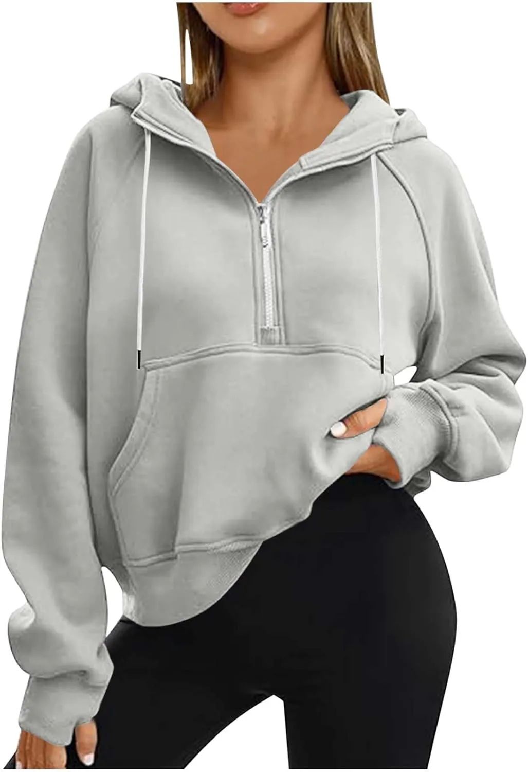 lcziwo Women Oversized Sweatshirts Trendy Fleece Half Zip Cropped Hoodies Long Sleeve Comfy Pullover Teen Girls Clothes Fall