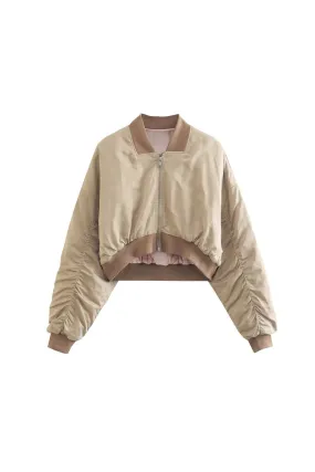 'Leigh' Minimalist Satin-Texture Short Jacket