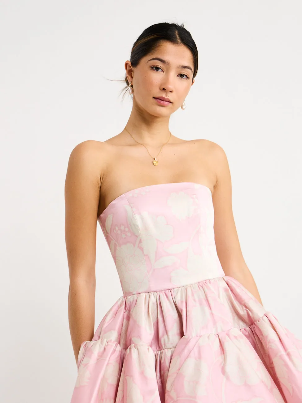 Leo Lin Skye Bustier Mini Dress in Anemone Print in Violet