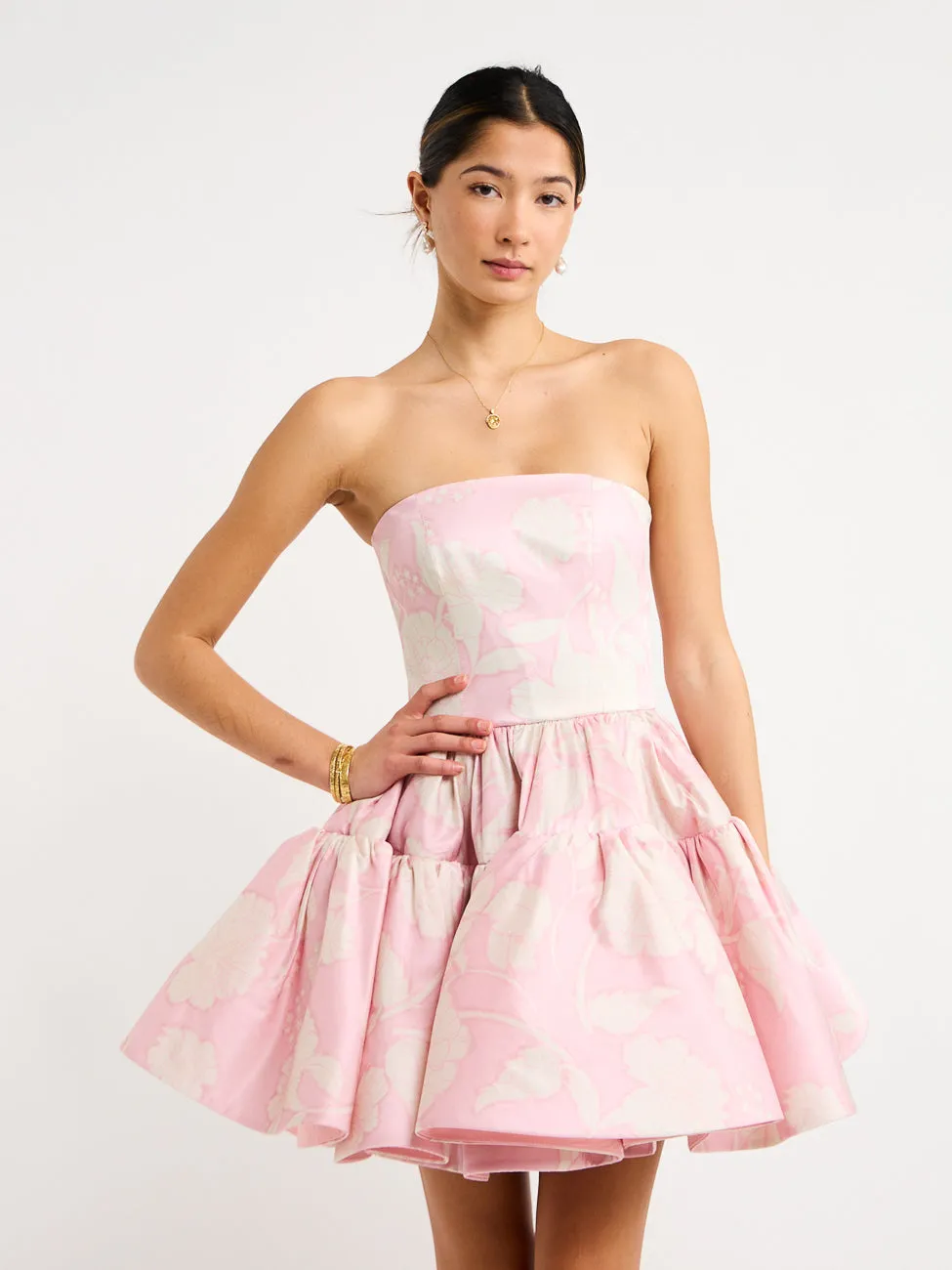 Leo Lin Skye Bustier Mini Dress in Anemone Print in Violet
