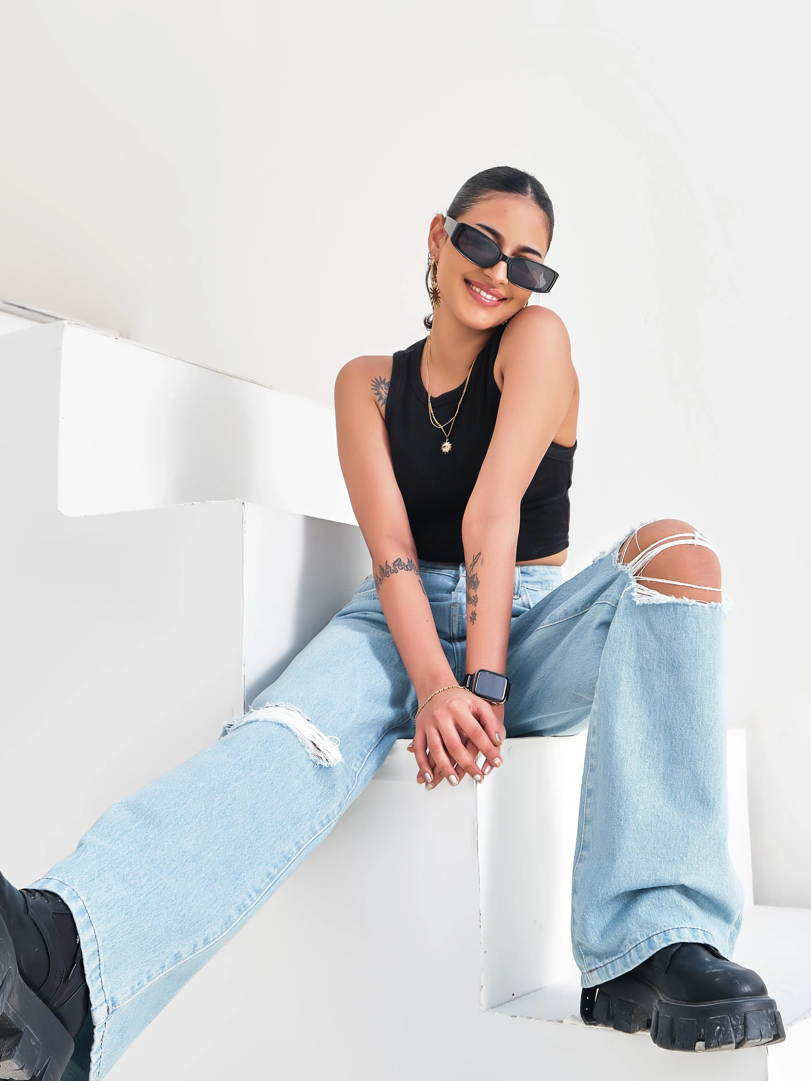 Light Blue Wide-leg Jeans