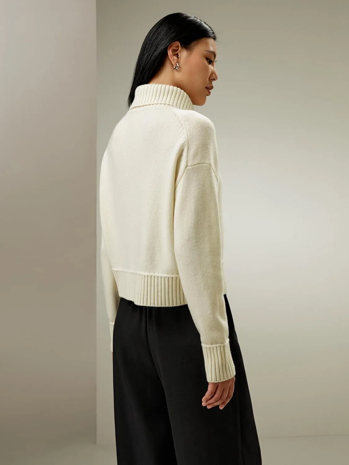 LilySilk Wool Cashmere Blend Sweater for Women Lapel Knitted Pullover Top Ladies Relaxed Fit Dropped Shoulder Sleeves