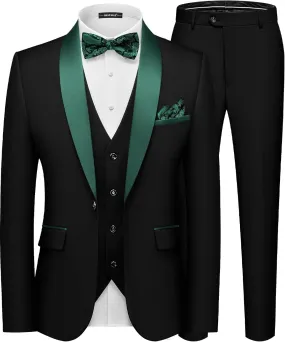 MAGE MALE Men's Slim Fit 3 Piece Suit Solid Shawl Lapel Blazer Jacket Vest Pants Set for Dinner Party Formal Wedding Prom