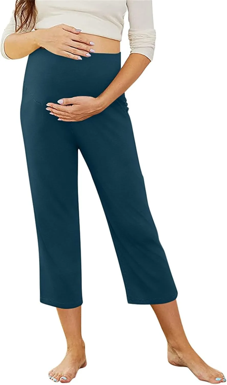 Maternity Capris Leggings for Women High Waist Capri Pants with Pockets Casual Stretchy Comfy Lounge Yoga Leggings