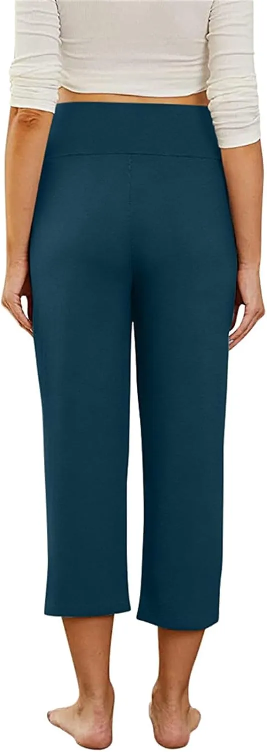Maternity Capris Leggings for Women High Waist Capri Pants with Pockets Casual Stretchy Comfy Lounge Yoga Leggings