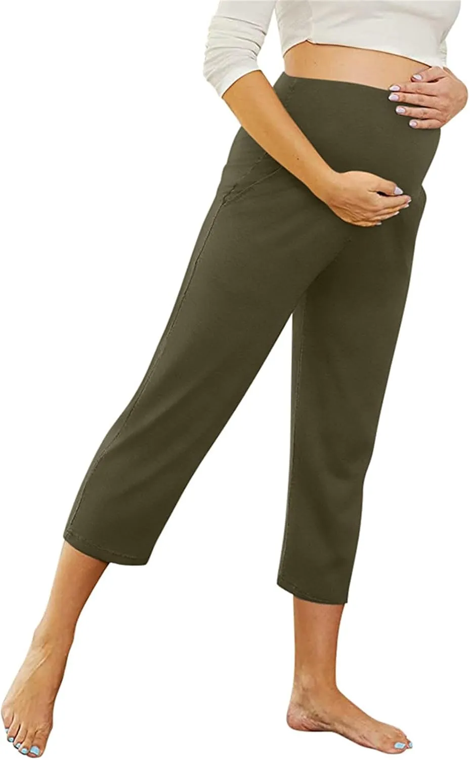 Maternity Capris Leggings for Women High Waist Capri Pants with Pockets Casual Stretchy Comfy Lounge Yoga Leggings
