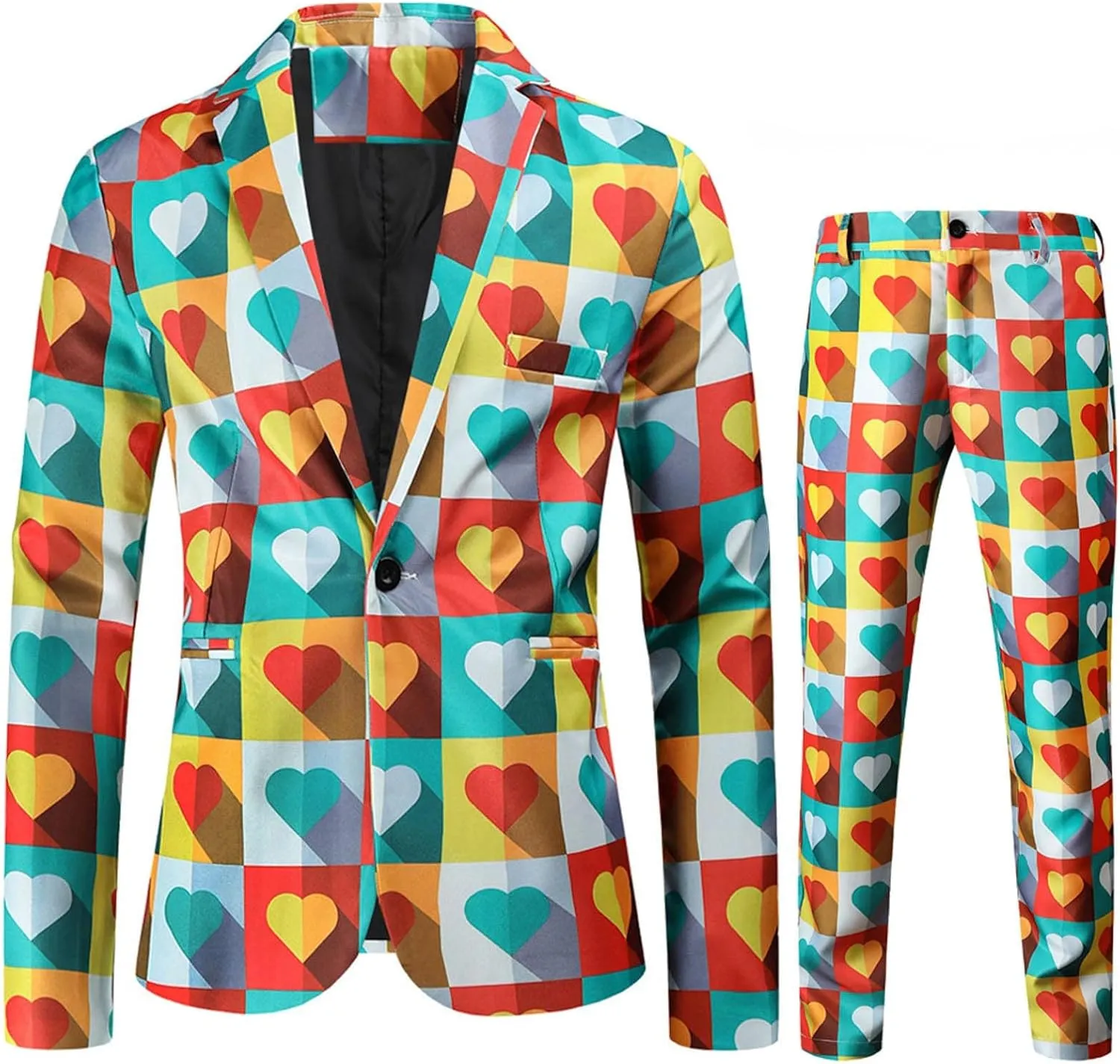 Mens 2 Piece Slim Fit Suit Set, Printed One Button Blazer Jacket Pants Dress Business Wedding Party Jacket Pant Sets