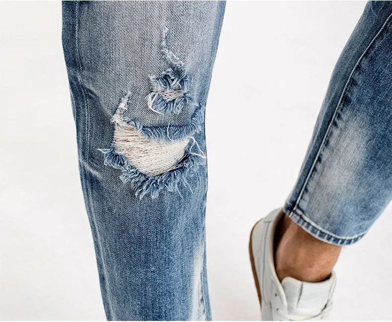 Men's Autumn Cotton Ripped Slim Fit Jeans