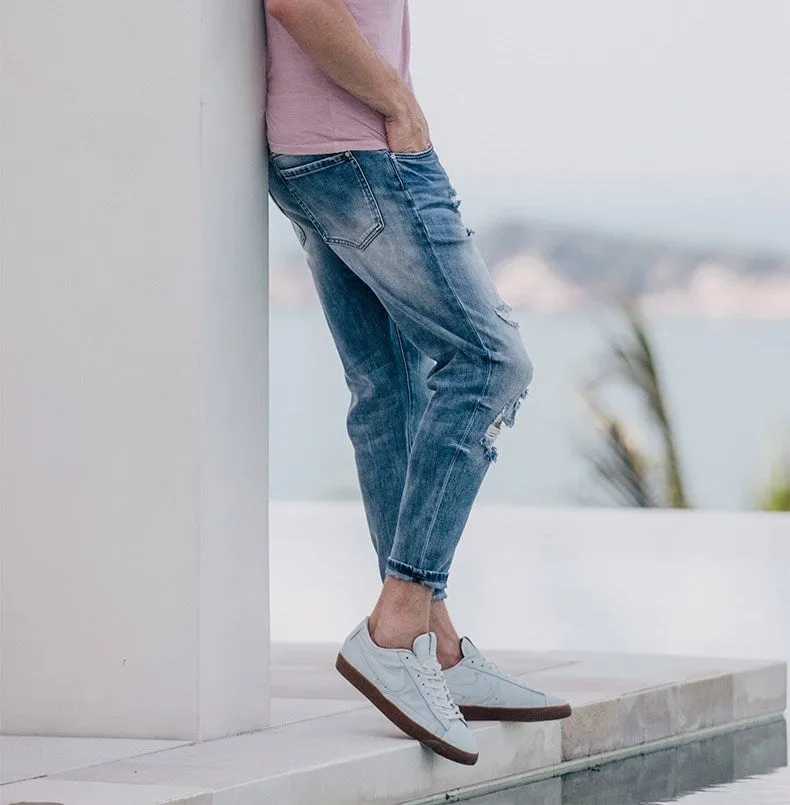 Men's Autumn Cotton Ripped Slim Fit Jeans