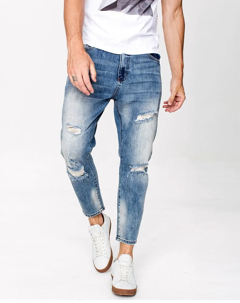 Men's Autumn Cotton Ripped Slim Fit Jeans