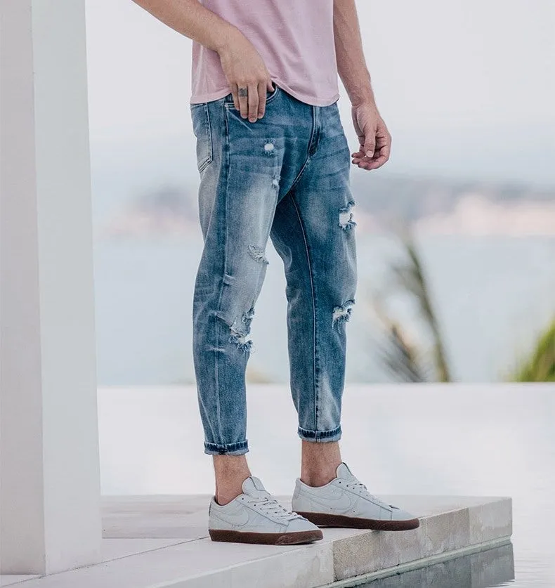 Men's Autumn Cotton Ripped Slim Fit Jeans