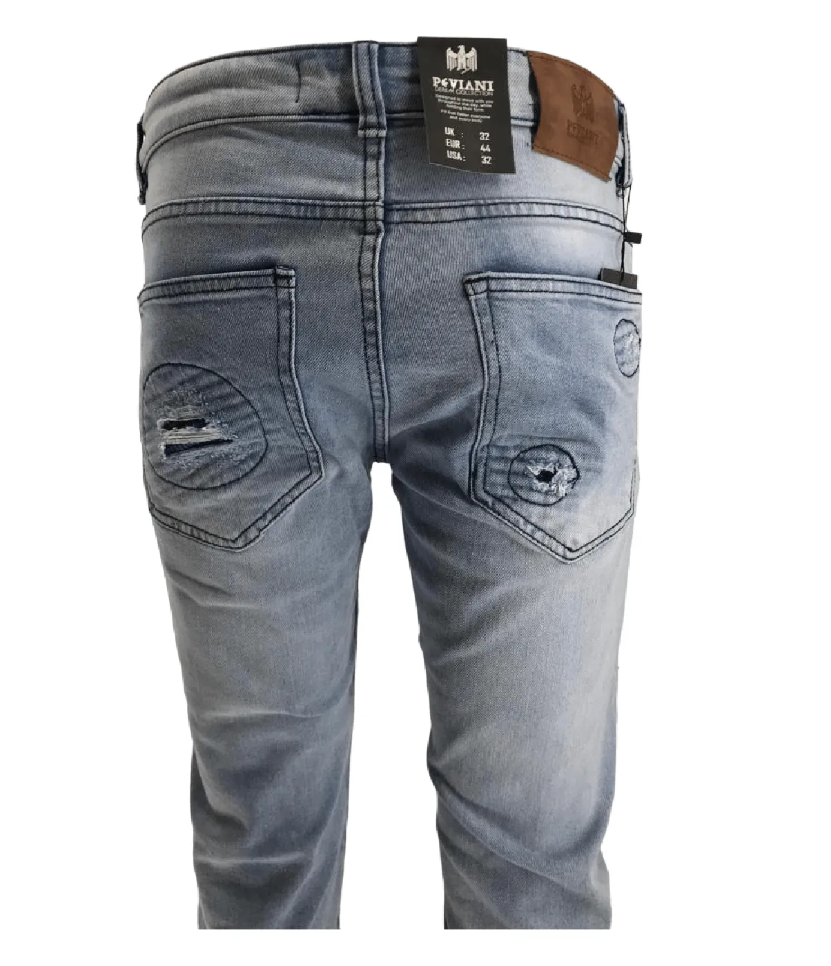Men's Ripped Jeans Light Blue Men Peviani Carrot Fit Jean Designer Slim Patchwork Biker Denim Trouser Jeans Pants