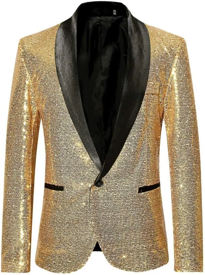 Men's Shiny Sequins Suit Jacket Blazer One Button Tuxedo for Party,Wedding,Banquet,Prom and Daily Business