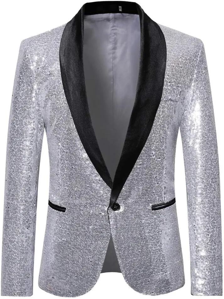 Men's Shiny Sequins Suit Jacket Blazer One Button Tuxedo for Party,Wedding,Banquet,Prom and Daily Business