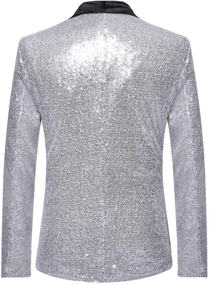Men's Shiny Sequins Suit Jacket Blazer One Button Tuxedo for Party,Wedding,Banquet,Prom and Daily Business
