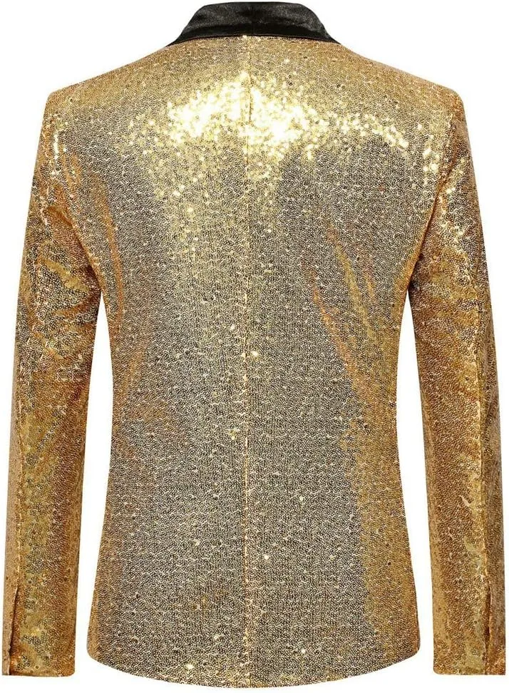 Men's Shiny Sequins Suit Jacket Blazer One Button Tuxedo for Party,Wedding,Banquet,Prom and Daily Business