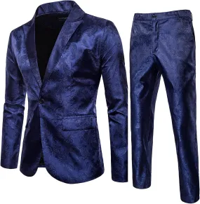 Men’s Suit 2-Piece Blazer Dress Business Tuxedo Slim Fit One Button Coat Jacket & Pants Set for Wedding Party