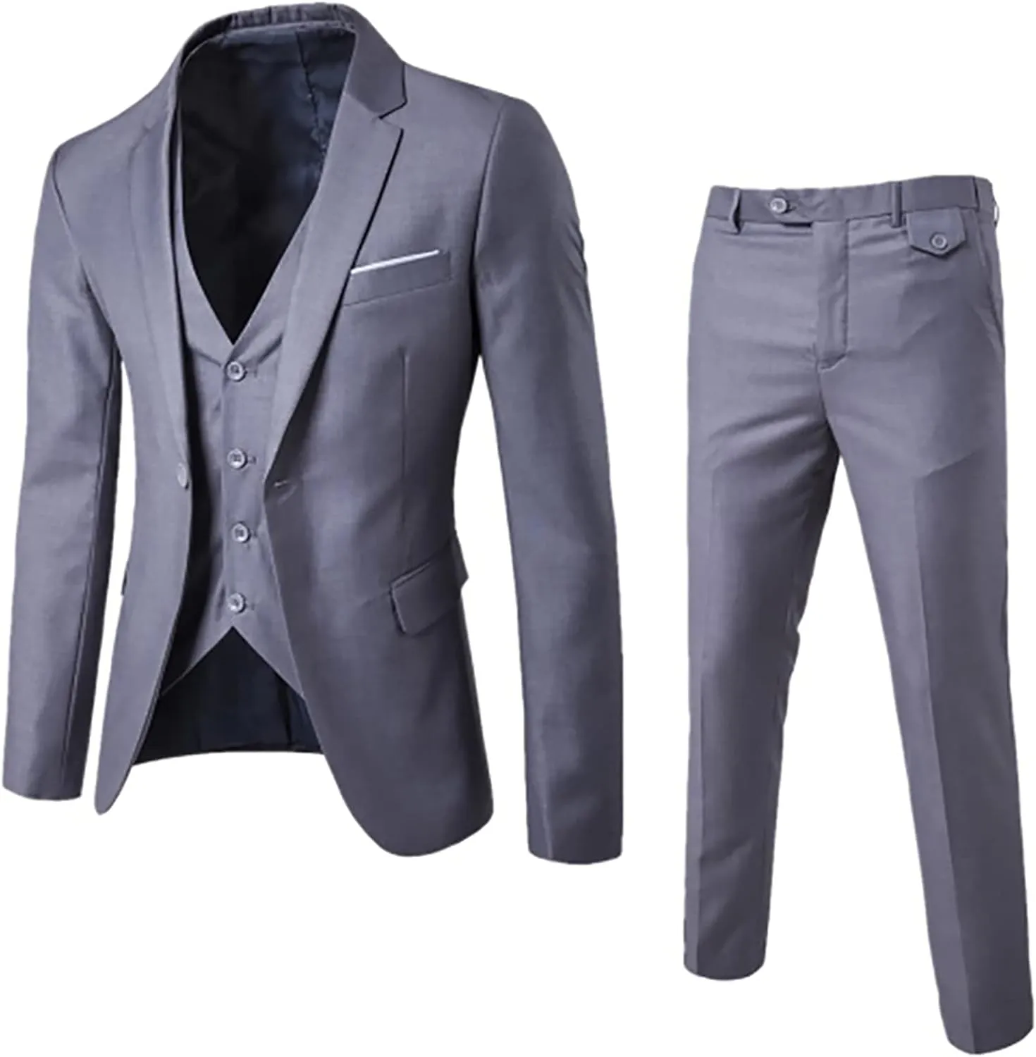 Men’s Suit 2-Piece Blazer Dress Business Tuxedo Slim Fit One Button Coat Jacket & Pants Set for Wedding Party