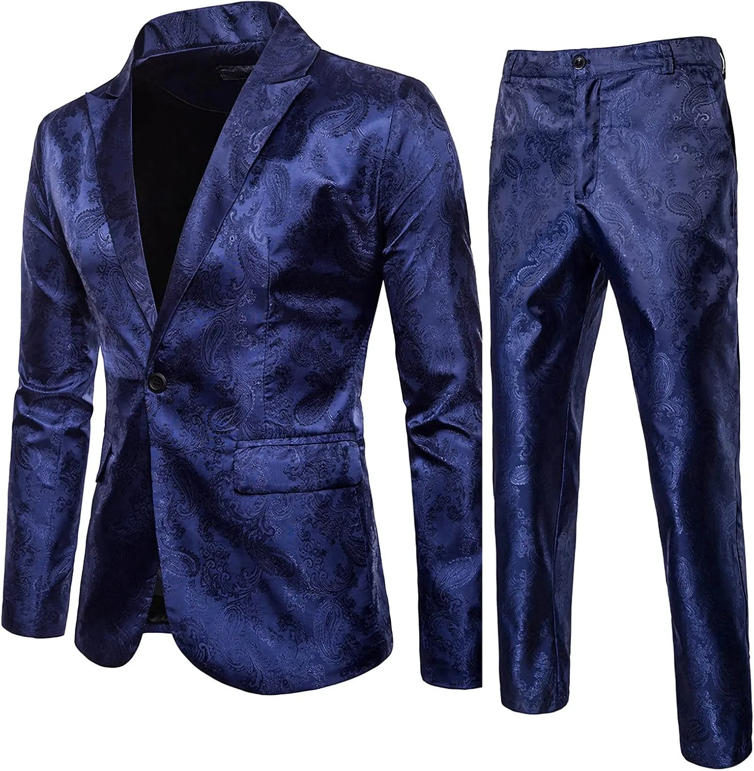 Men’s Suit 2-Piece Blazer Dress Business Tuxedo Slim Fit One Button Coat Jacket & Pants Set for Wedding Party