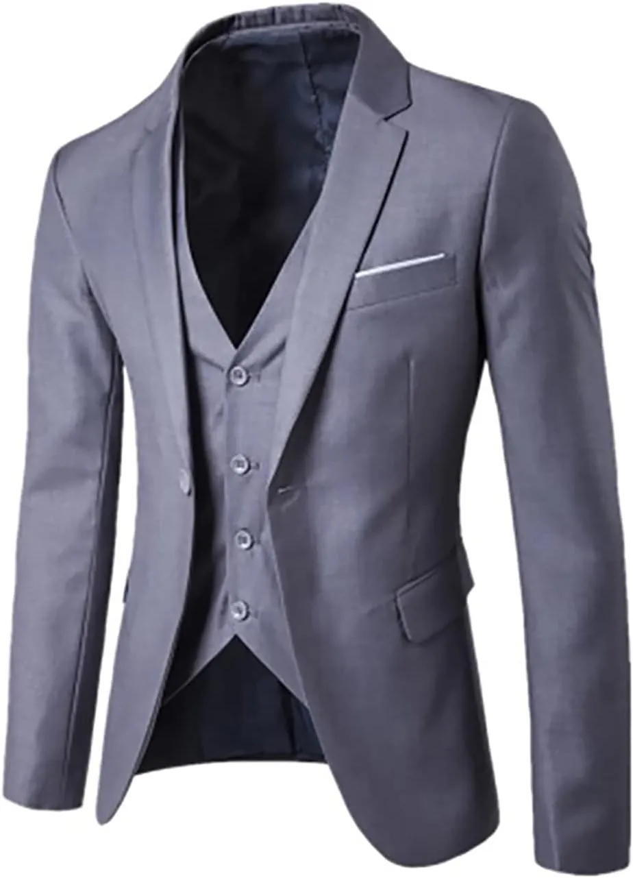Men’s Suit 2-Piece Blazer Dress Business Tuxedo Slim Fit One Button Coat Jacket & Pants Set for Wedding Party