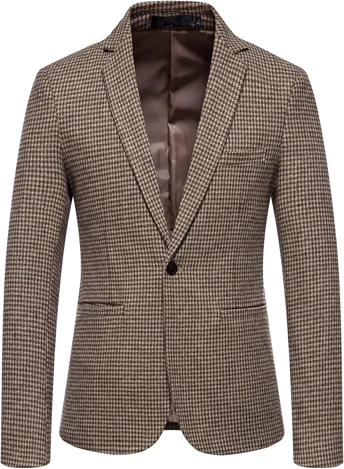 Mens Tuxedo Wool Blend Blazer Jacket Houndstooth Suit Blazer Notch Lapel One Button Slim Fit Blazer Jacket Sport Coat