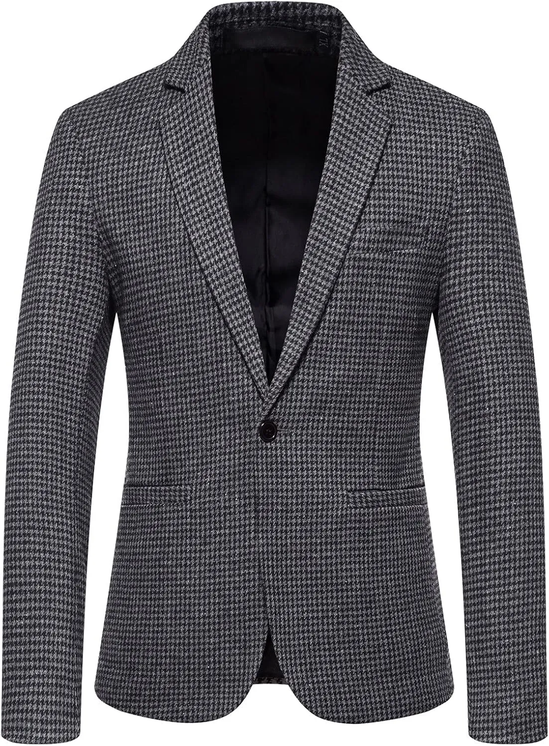 Mens Tuxedo Wool Blend Blazer Jacket Houndstooth Suit Blazer Notch Lapel One Button Slim Fit Blazer Jacket Sport Coat