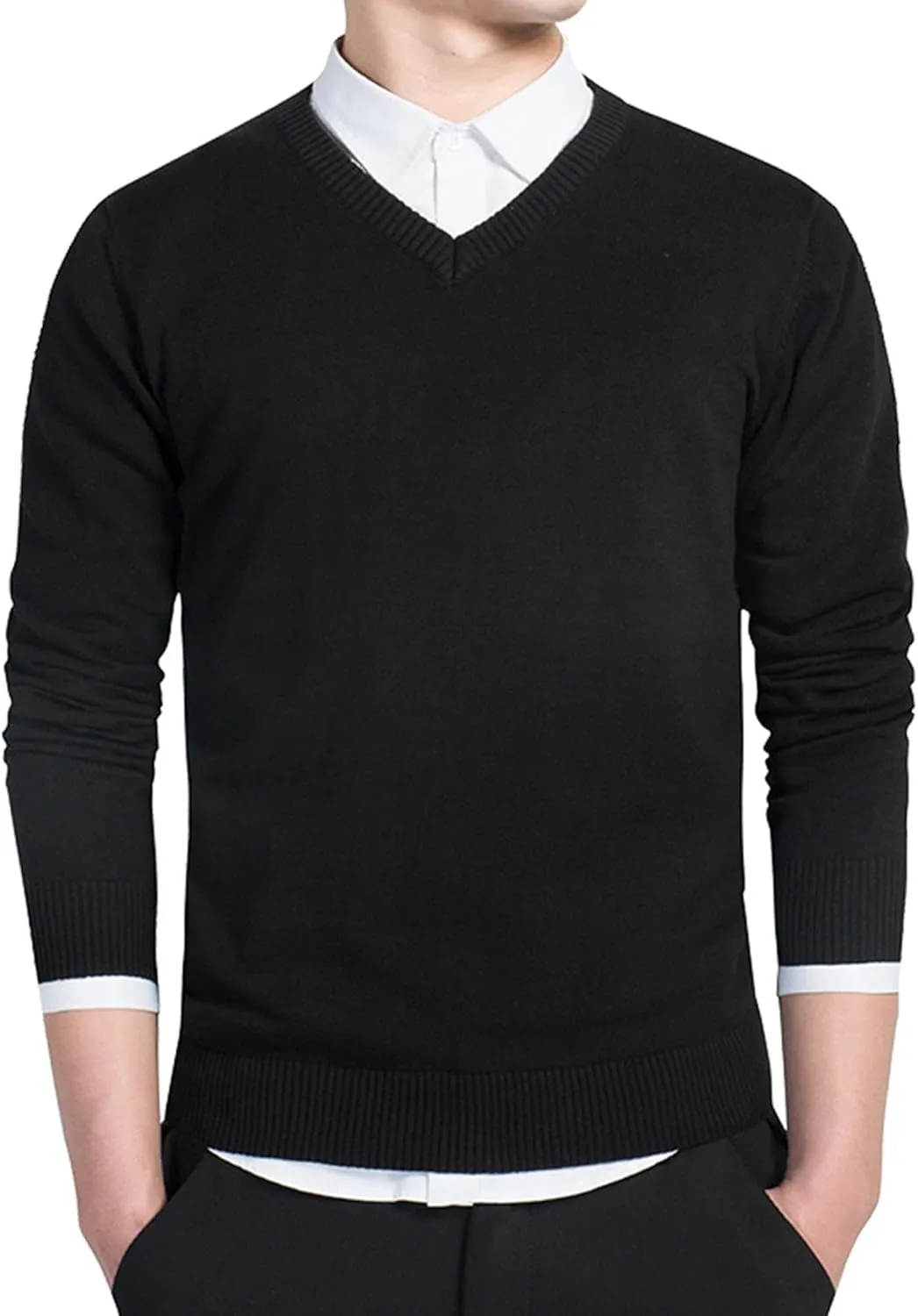 Men's V Neck Pullover Sweaters Long Sleeve Slim Fit Fashion Sweater Lightweight Classic Business Knitwear