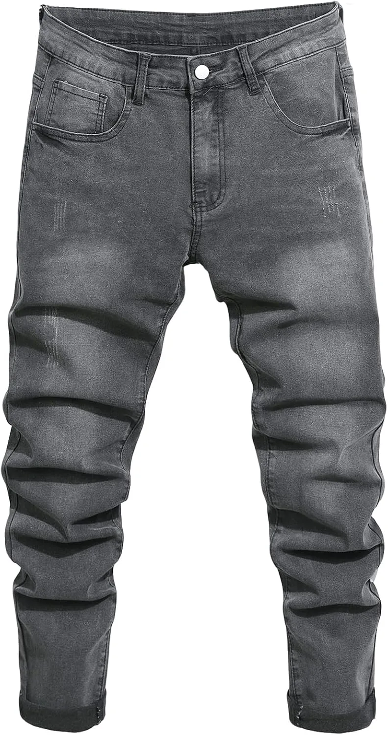 Mens Womens Lightweight Slim Fit Stretch Ripped Jeans Summer Spring Distressed Destroyed Denim Pan Skinny Jeans