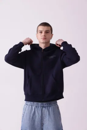 Navy Blue Oversized Zipper Hoodie for Men
