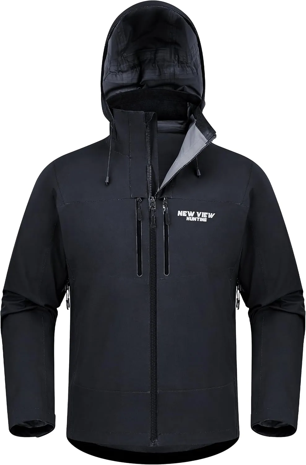 NEW VIEW Men's Lightweight Rain Jacket Waterproof with Hood, Storm Shell Stretch Rain Coat for Tri Weather Hiking,Travel,Golf
