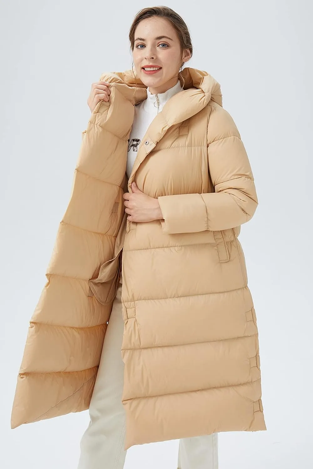 Orolay Women‘s Puffer Down Jacket Long Winter Coat with Warm Hood