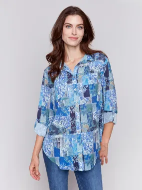 Printed Button-Front Blouse - Eden
