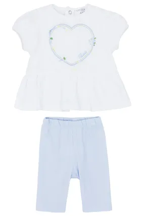 "Colette" White & Blue Blouse & Leggings