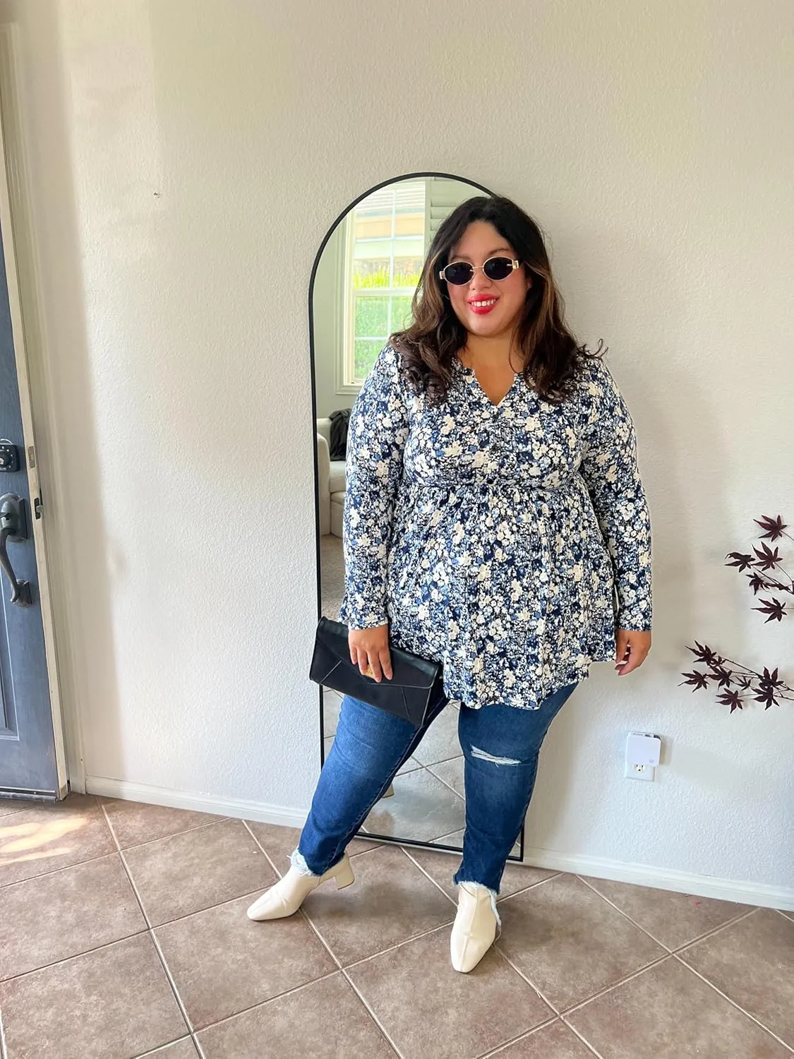 RITERA Plus Size Long Sleeve Tunic Tops for Women Henley V Neck T-Shirt V Neck Casual Blouses Fall Winter Halloween Christmas
