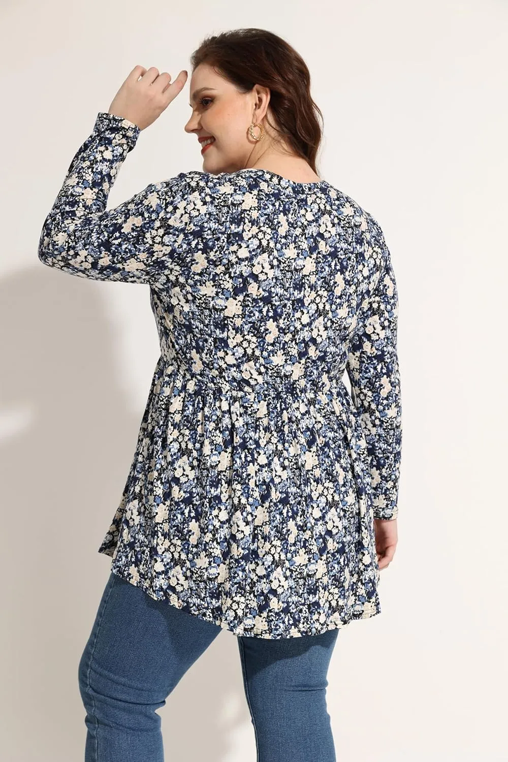 RITERA Plus Size Long Sleeve Tunic Tops for Women Henley V Neck T-Shirt V Neck Casual Blouses Fall Winter Halloween Christmas