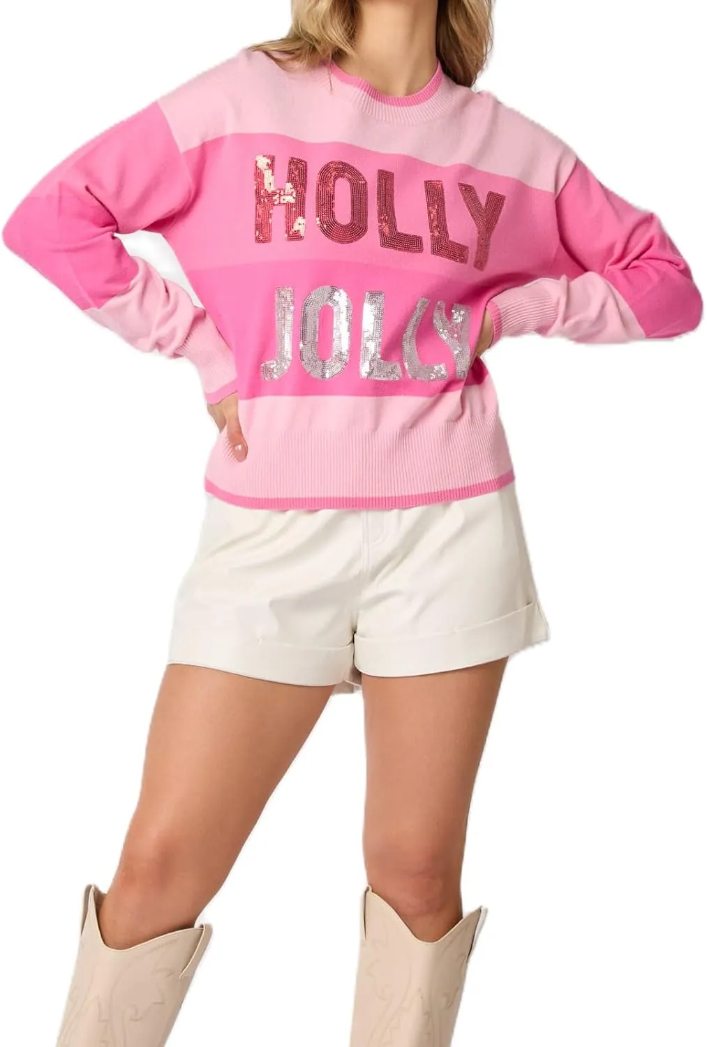 Sequin Christmas Sweater for Women Color Block Christmas Sweater Merry Holiday Knitted Pullover Tops