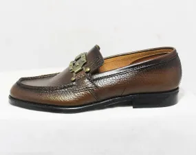 Size 13.5 Boys Shoes - Authentic 1960s Brown Leather Loafers - Child Size Boy's 13 1/2 D - Chunky Mod Buckle - Preppy NOS Deadstock in Box