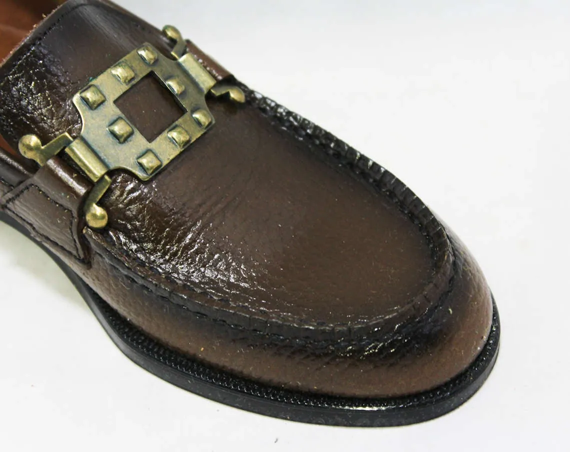 Size 13.5 Boys Shoes - Authentic 1960s Brown Leather Loafers - Child Size Boy's 13 1/2 D - Chunky Mod Buckle - Preppy NOS Deadstock in Box