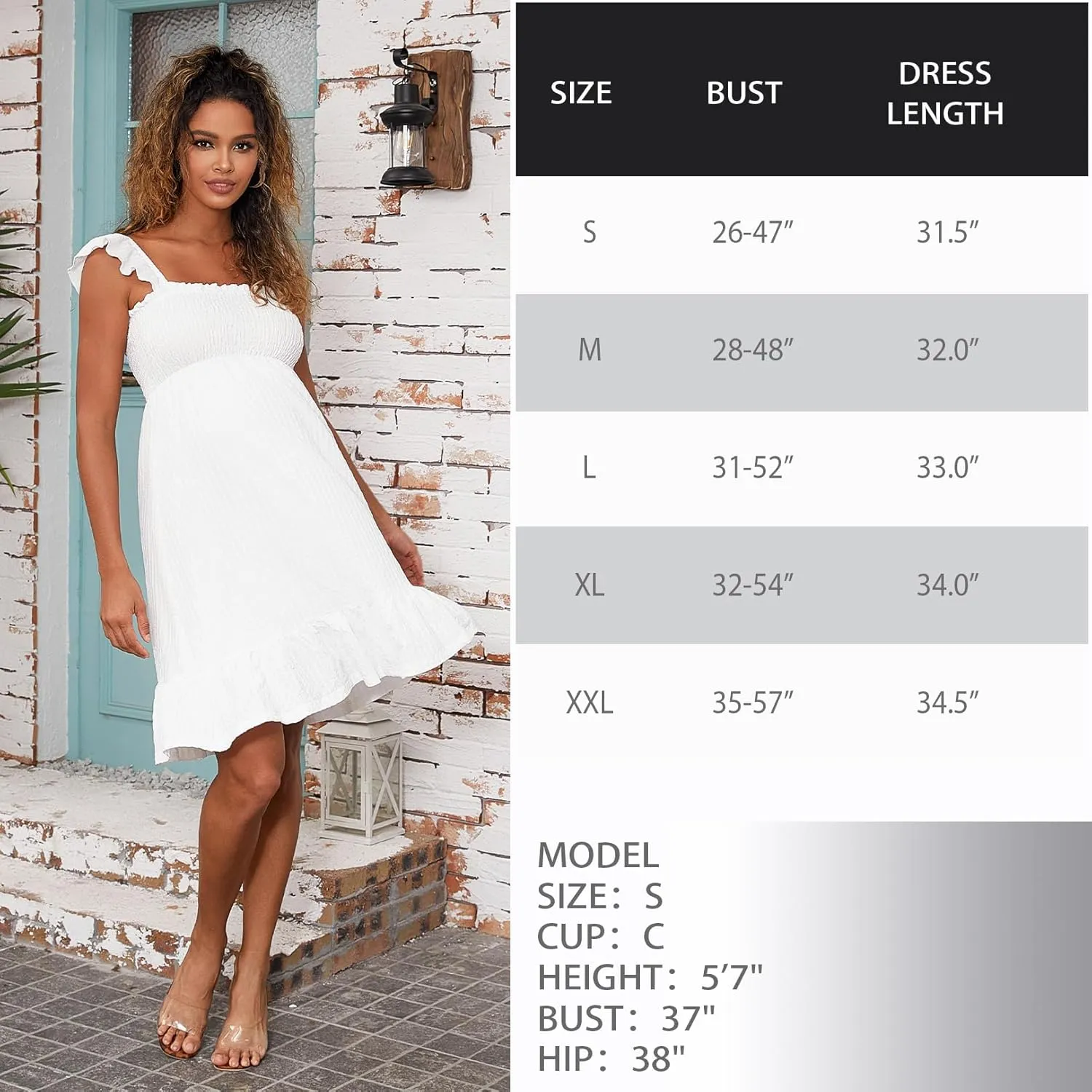 Sleeveless Maternity Dress Ruffled Shoulder Strappy Loose Smocked Pregnant Dress Summer