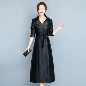 Slim fit Long Sleeve Leather Blazer Dress formal Winter dress