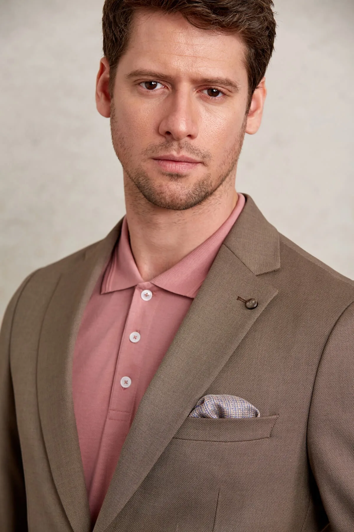 Slim Fit Notch Lapel Patterned Light Gray Casual Blazer, Brown D.