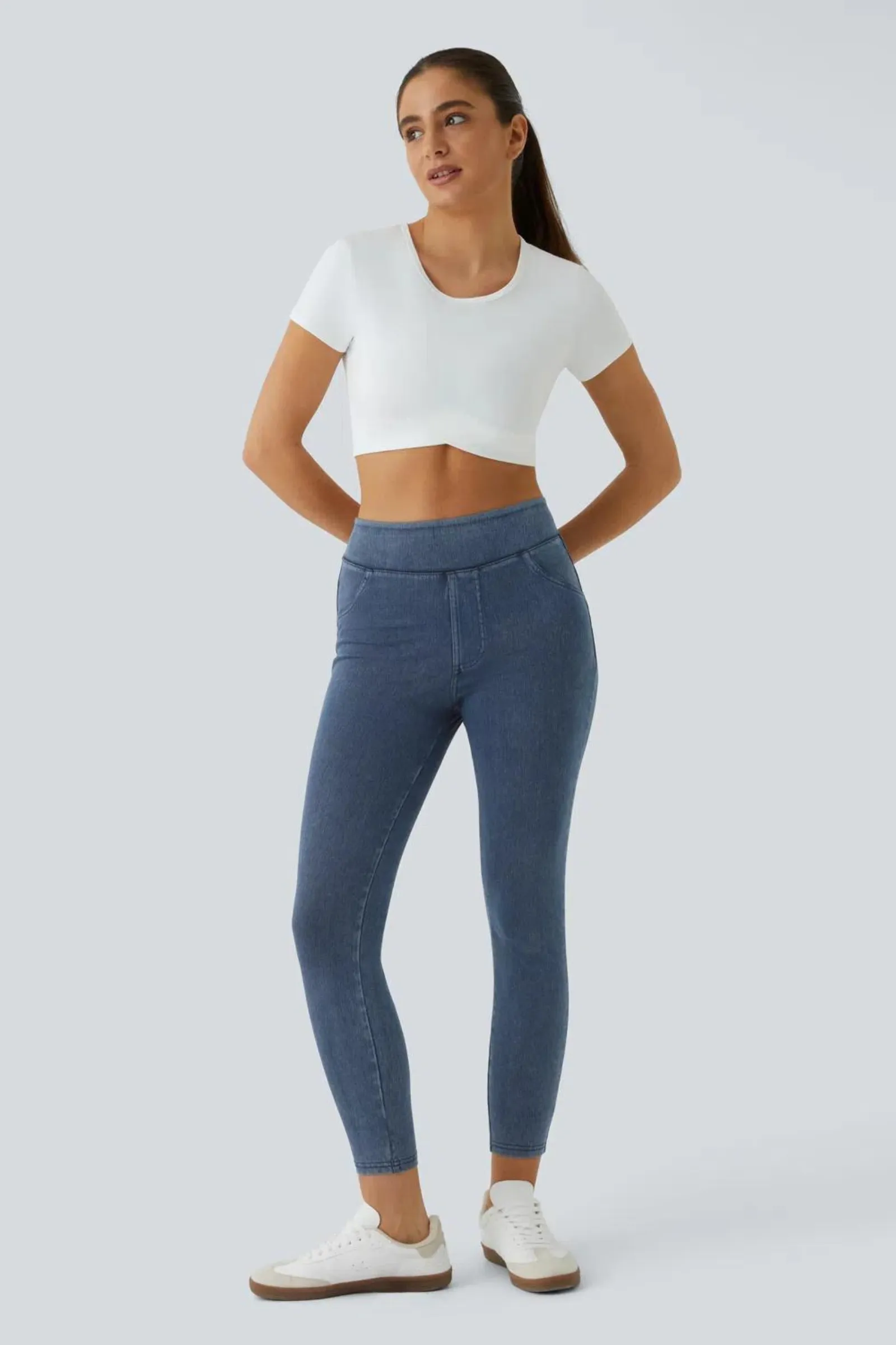 Snugz Super Stretch Denim Leggings in- Dark blue
