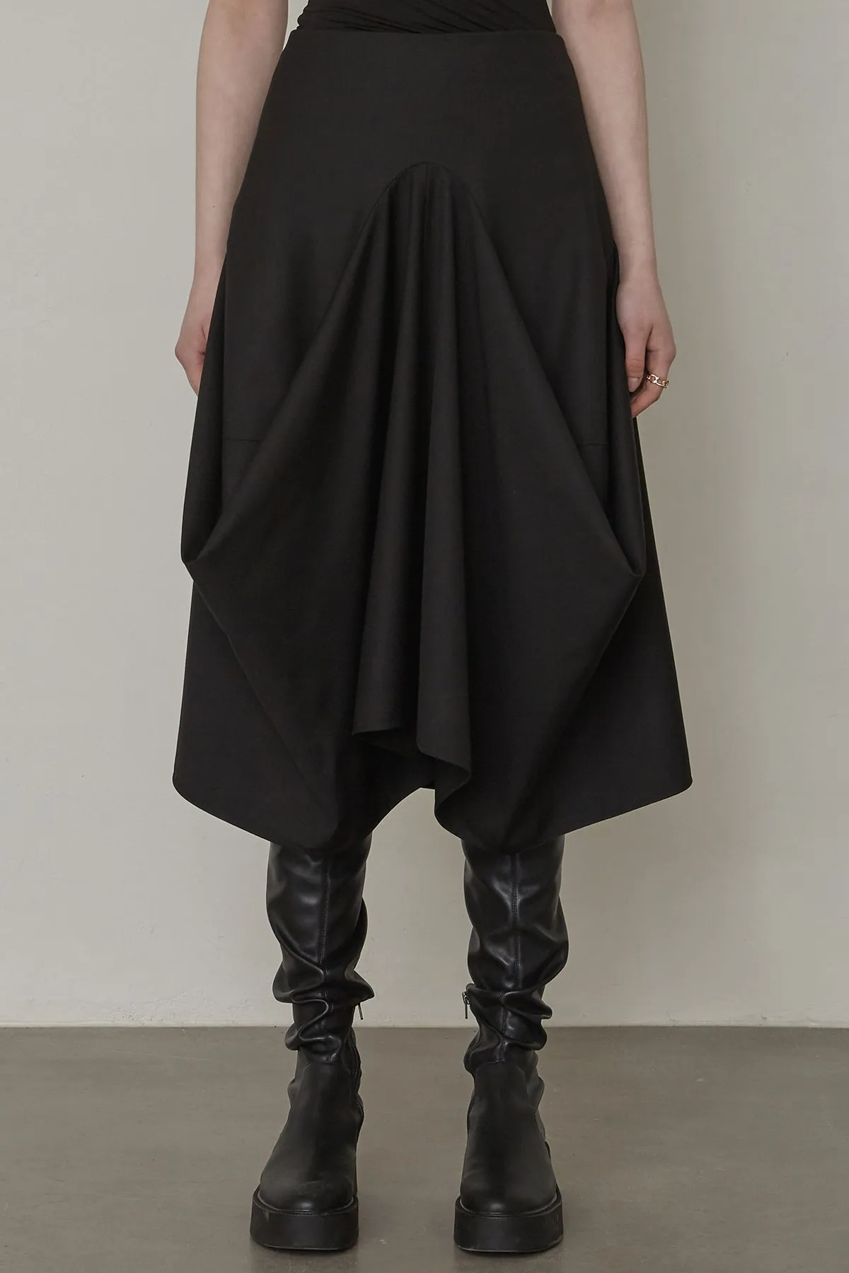Structured draping midi skirt