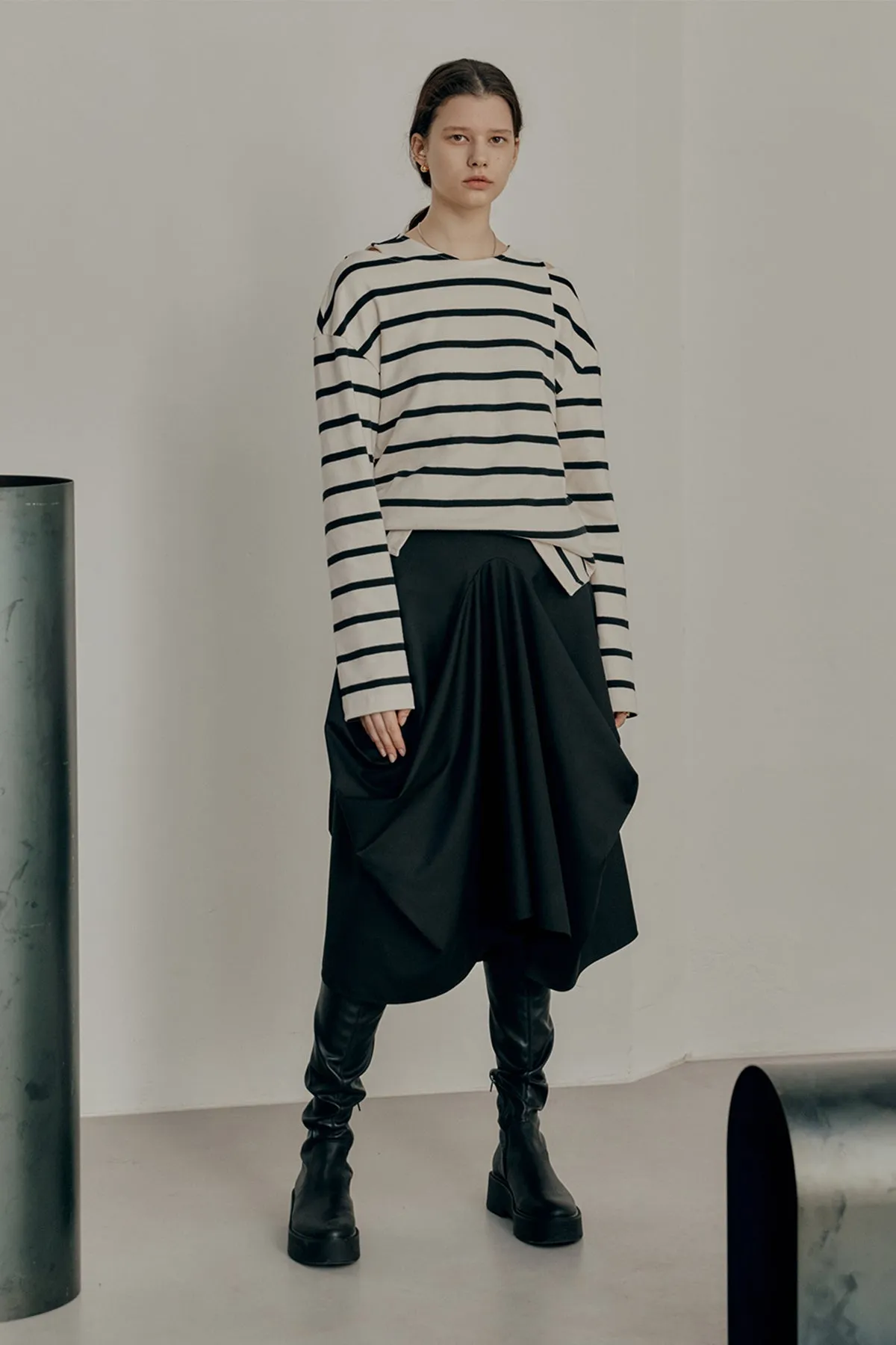 Structured draping midi skirt