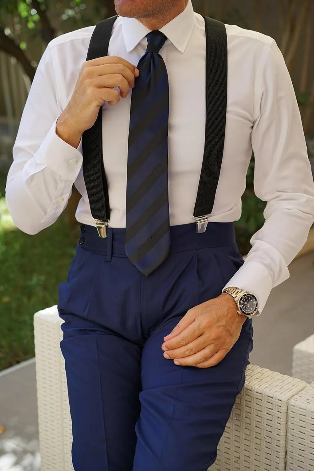Suspender Braces - Classic Elastic Mens Dress Suspenders w/Adjustable Straps - Luxury Clip On Suspenders for Men
